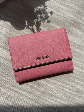 PRADA Pink Saffiano Leather Compact Wallet